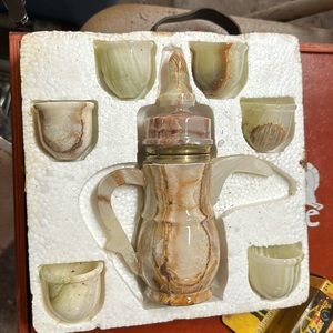 7 Pc ONYX Marble GEMSTONE Beautiful Tea Set Coffee Set TEA POT + SIX CUPS